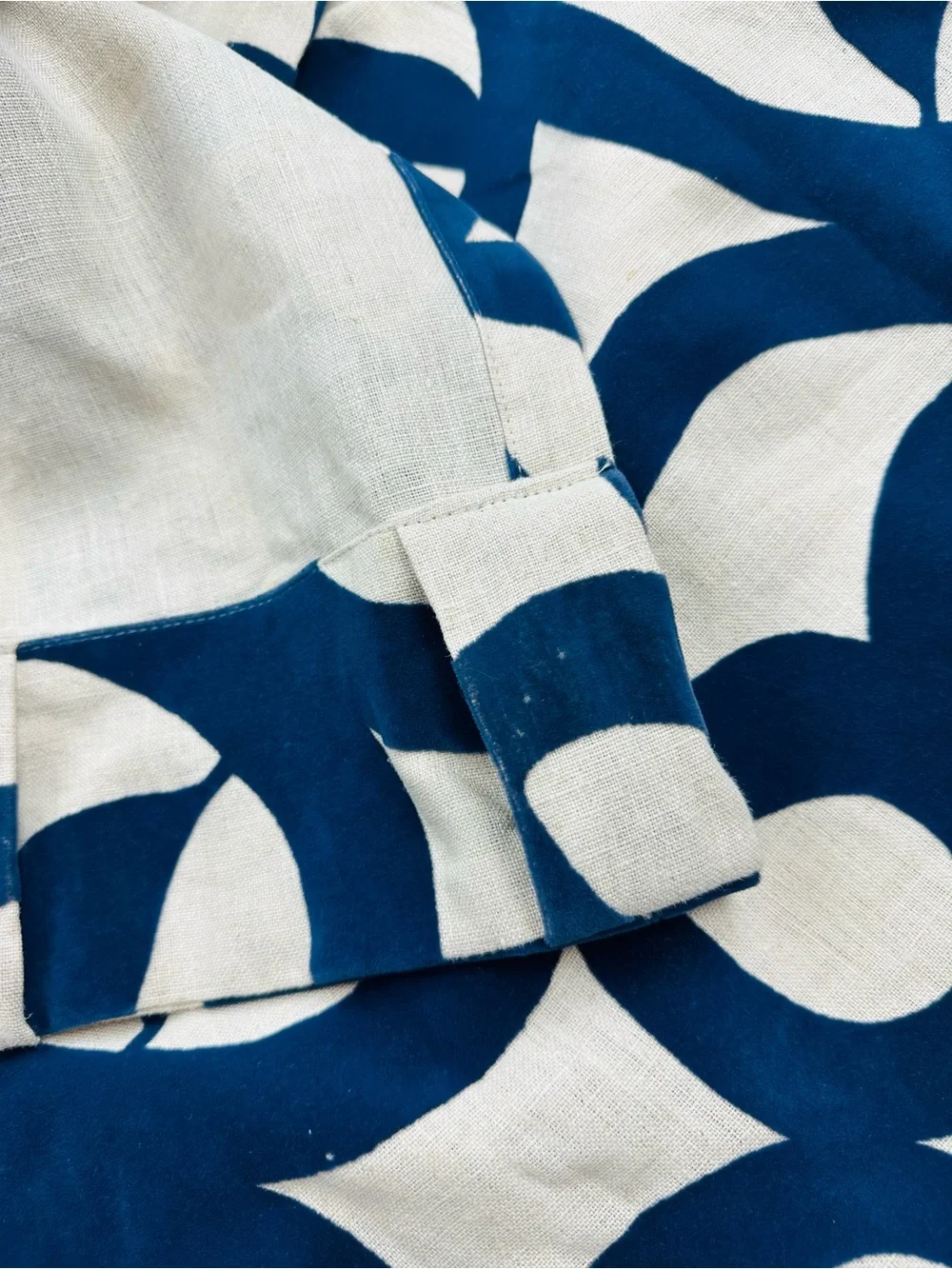 West Elm Geometric Velvet Blue Neutral Curtain Panel Size 48 x 96 inches